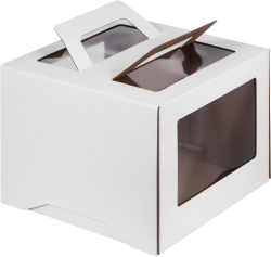 Изображение Коробка для торта с ручкой и окошком, 260*260*200 мм (белая) гофрокартон