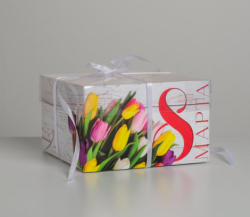 Изображение Коробка на 4 капкейка «8 Марта», 16 × 16 × 10 см