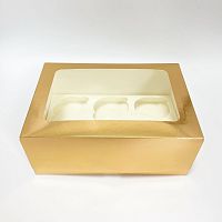 Изображение Коробка на 6 капкейков ЗОЛОТО с квадратным окном 235*160*100 мм