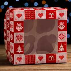 Изображение Коробка на 4 капкейка "Рождественский принт", 16 х 16 х 10 см