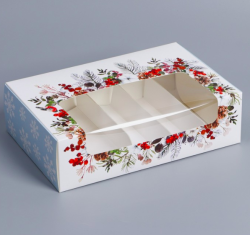 Изображение Коробка для эклеров с вкладышами - 5 шт  «Новогодняя акварель», 25,2 х 15 х 7 см