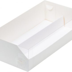 Изображение Коробка для макарон белая с пластиковой крышкой о ложементом, 210*110*55 мм