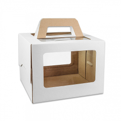 Изображение Коробка белая для торта с ручкой и окном, 200*200*200 мм