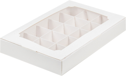 Изображение Коробка белая с окном на 15 конфет, 25,5*16,5*3,5 см