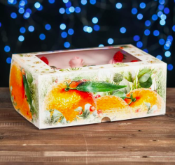 Изображение Коробка на 6 капкейков "Апельсины", с окном, 25 х 17 х 10 см