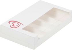 Изображение Коробка для эклеров и эскимо с пластиковой крышкой с тиснением сердце 250*150*50мм белая, 5 ячеек