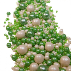 Изображение Драже зерновое №111 жемчуг (зеленый, серебро) 50 гр