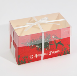 Изображение Коробка на 2 капкейка «Новогодняя ретро почта», 16 × 8 × 10 см