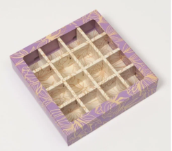 Изображение Коробка на 16 конфет Сиреневые узоры