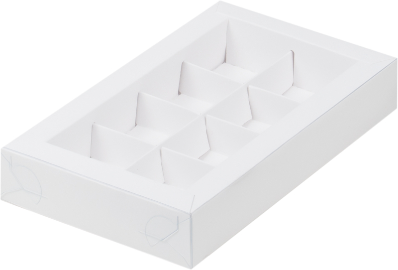 Изображение Коробка белая для 8 конфет с прозрачной крышкой 190*110*30 мм