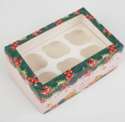 Изображение Коробка на 6  капкейков  «Новогодний подарок»  17 х 25 х 10см