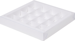 Изображение Коробка белая на 16 конфет с прозрачной крышкой 200*200*30 мм