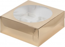 Изображение Коробка под 9 капкейков ЗОЛОТО с окошком (круглое/квадратное), 235*235*100 мм