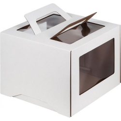 Изображение Коробка для торта с ручкой и окном белая 24*24*24 см