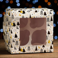 Изображение Коробка на 4 капкейков с окном "Сочельник", 16 х 16 х 10 см