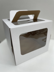 Изображение Коробка для торта с ручкой и окошком, 220*220*200 мм (белая)