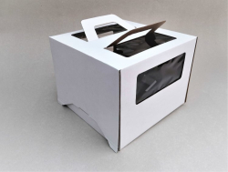 Изображение Коробка для торта с ручкой и окошком, 260*260*260 мм (белая)