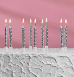 Изображение Свечи в торт "С днём рождения" серебро 7 см, 10 шт