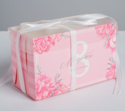 Изображение Коробка на 2 капкейка «Поздравляю с 8 марта», 16 × 8 × 10 см