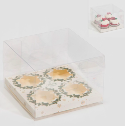 Изображение Коробка на 4 капкейка «Веночки», 16 × 16 × 11.5 см