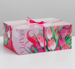 Изображение Коробка на 6 капкейков «Тюльпаны», 23 × 16 × 10 см