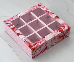 Изображение Коробка на 9 конфет Розовые пионы