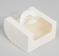 Изображение Коробка под бенто-торт с окном, белая, 14 х 14 х 8 см