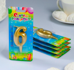 Изображение Свеча для торта цифра "6" Золотая