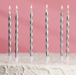 Изображение Свечи в торт "Металлик" , 14см, 6шт с подставкой, серебристые