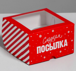 Изображение Коробка для капкейков «Новогодняя посылка» 16 х 16 х 10 см