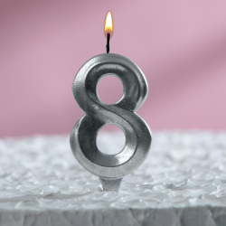 Изображение Свеча в торт "Грань", цифра "8", серебряный металлик