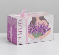 Изображение Коробка на 2 капкейка "Лаванда" 16 × 8 × 10 см